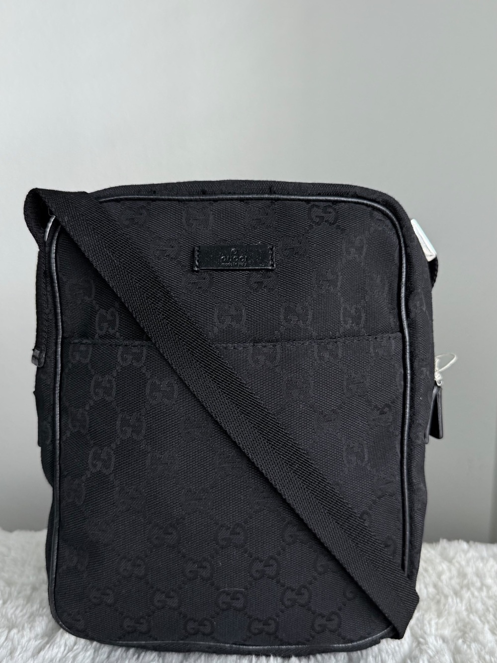 Gucci Front pocket Black GG Canvas Crossbody Bag
